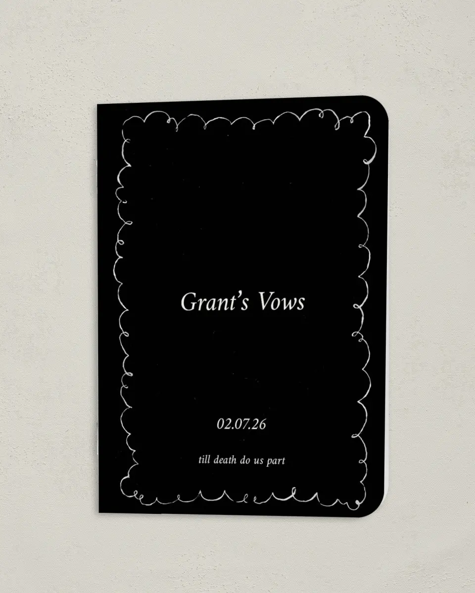 This is a 4" x 5½" Folded Bride Vow Book called Mi Amor (Groom) printed in full color