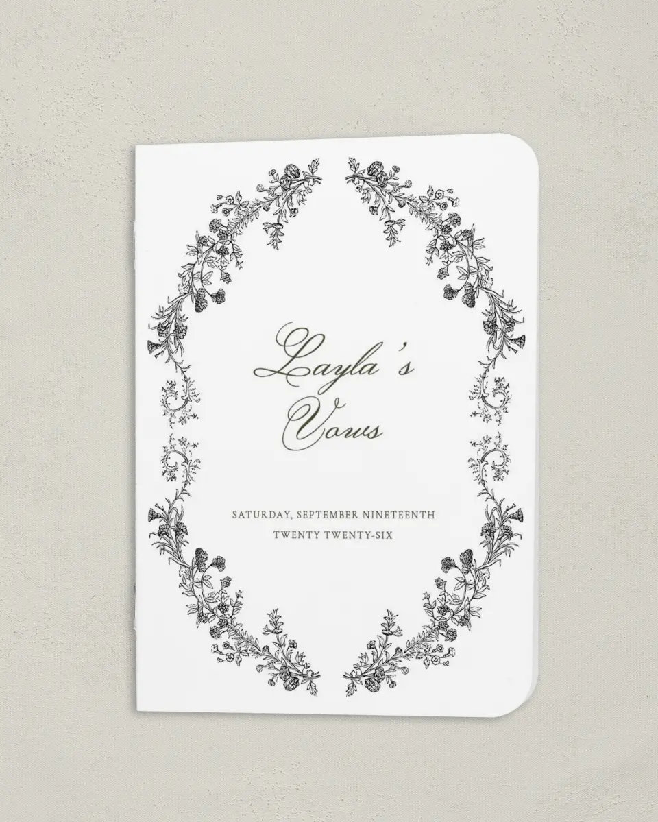 This is a 4" x 5½" Folded Bride Vow Book called Holderness (Bride) printed in full color