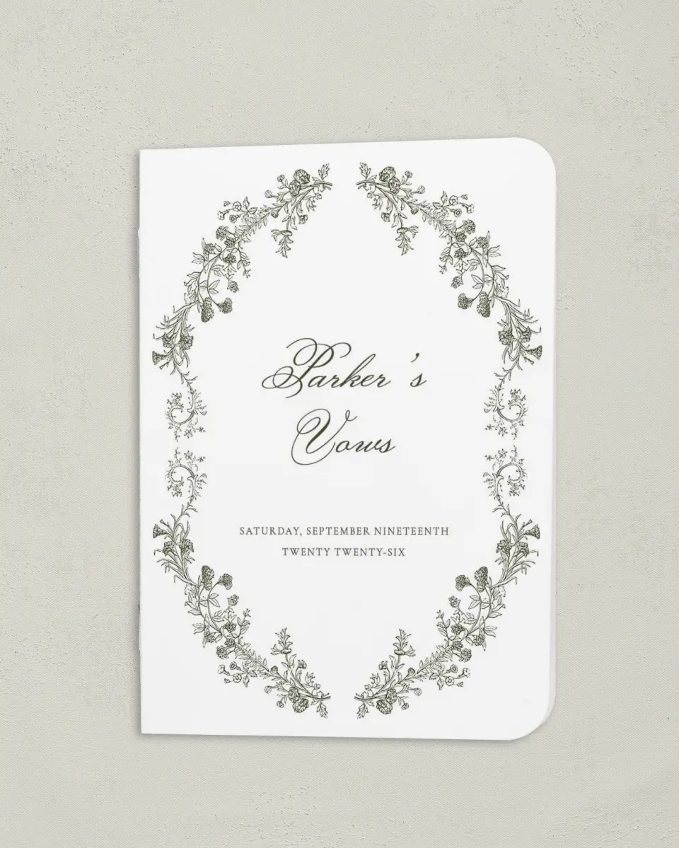 This is a 4" x 5½" Folded Bride Vow Book called Holderness (Groom) printed in full color