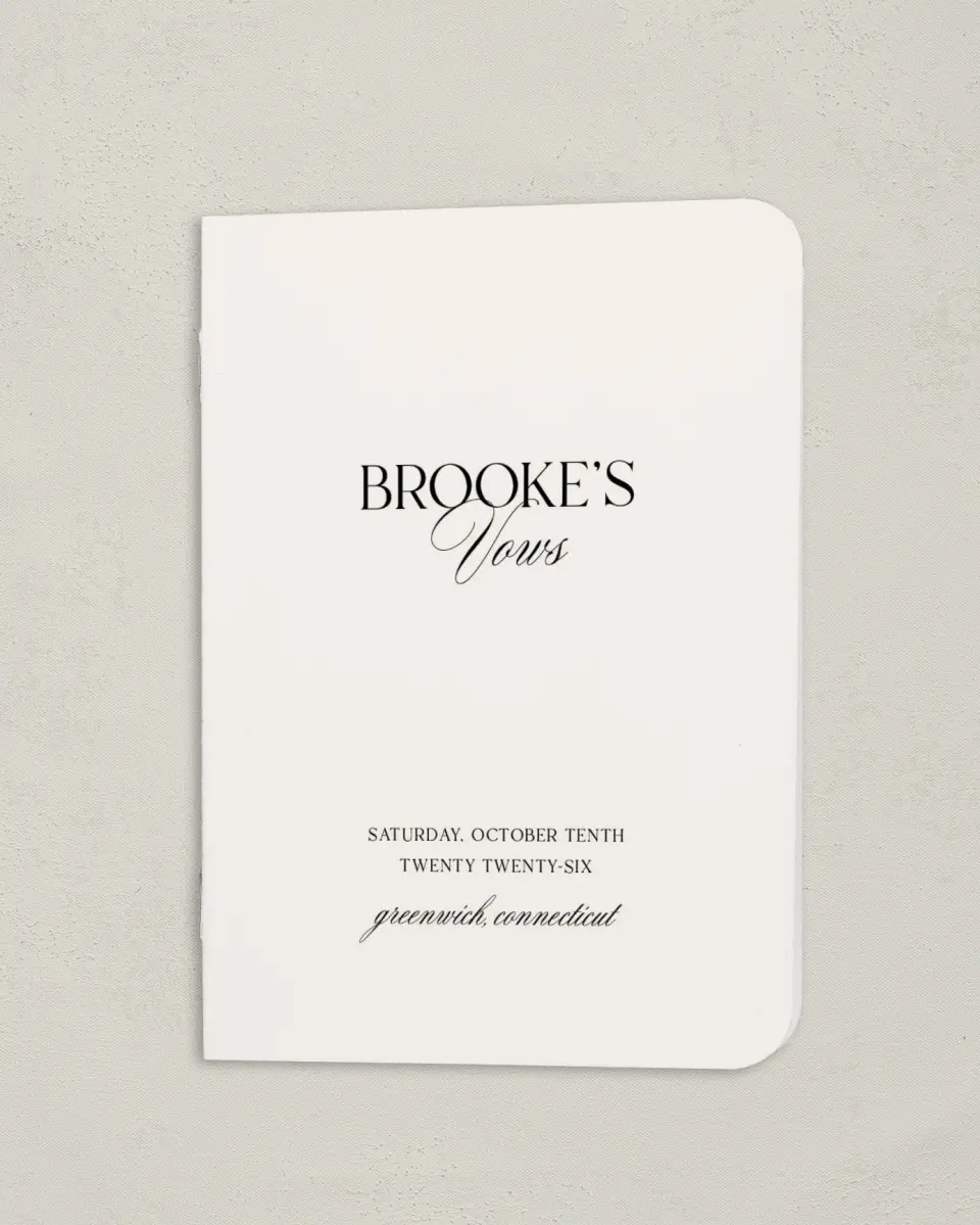 This is a 4" x 5½" Folded Bride Vow Book called Greenwich (Bride) printed in full color