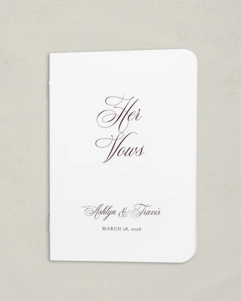 This is a 4" x 5½" Folded Bride Vow Book called Georgetown (Bride) printed in full color