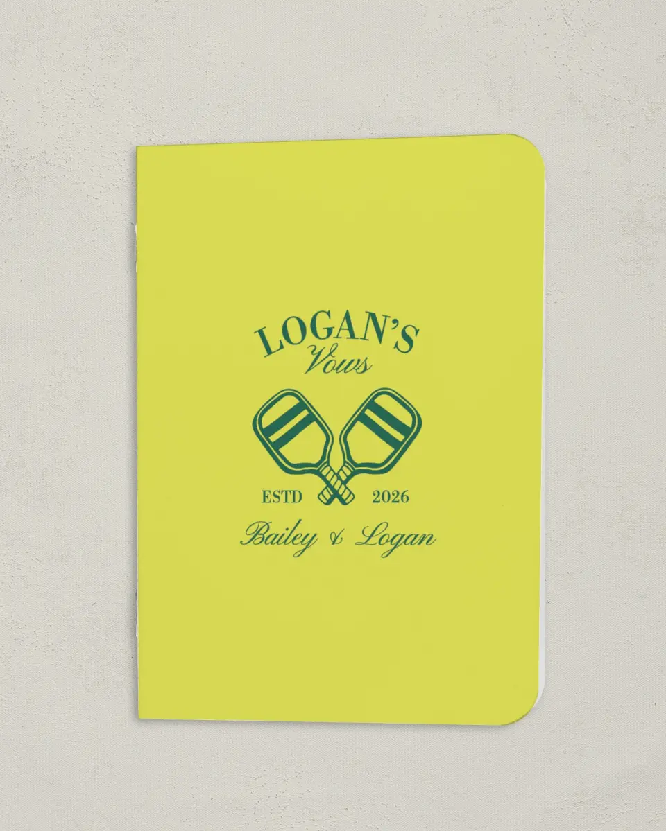 This is a 4" x 5½" Folded Bride Vow Book called Serving Up Forever (Groom) printed in full color
