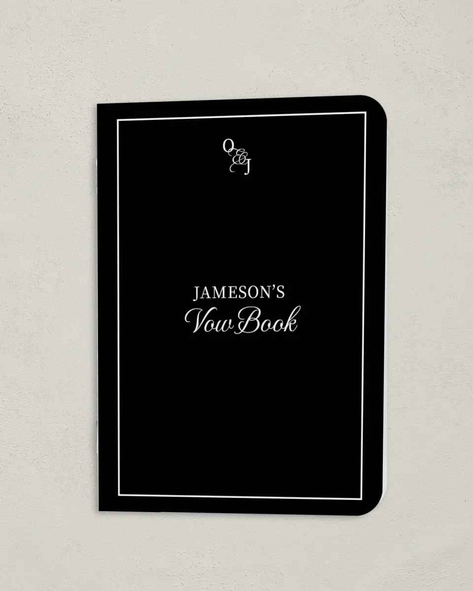 This is a 4" x 5½" Folded Bride Vow Book called Scarsdale (Groom) printed in full color
