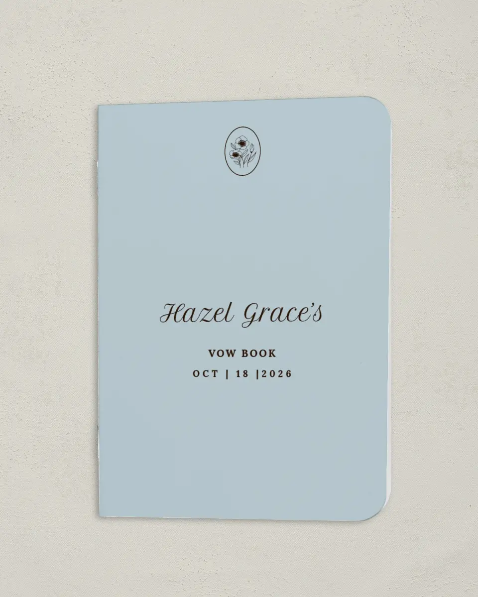 This is a 4" x 5½" Folded Bride Vow Book called Montauk (Bride) printed in full color