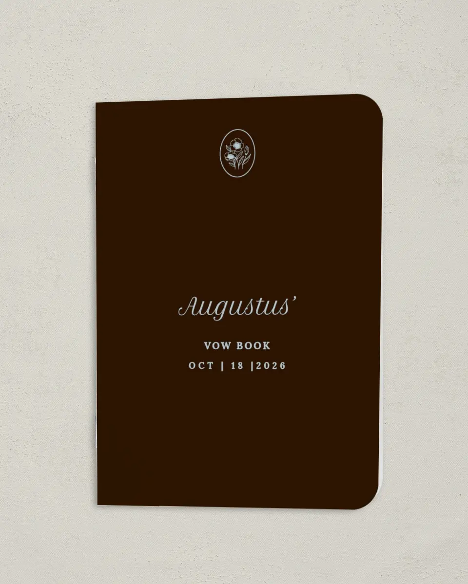 This is a 4" x 5½" Folded Bride Vow Book called Montauk (Groom) printed in full color