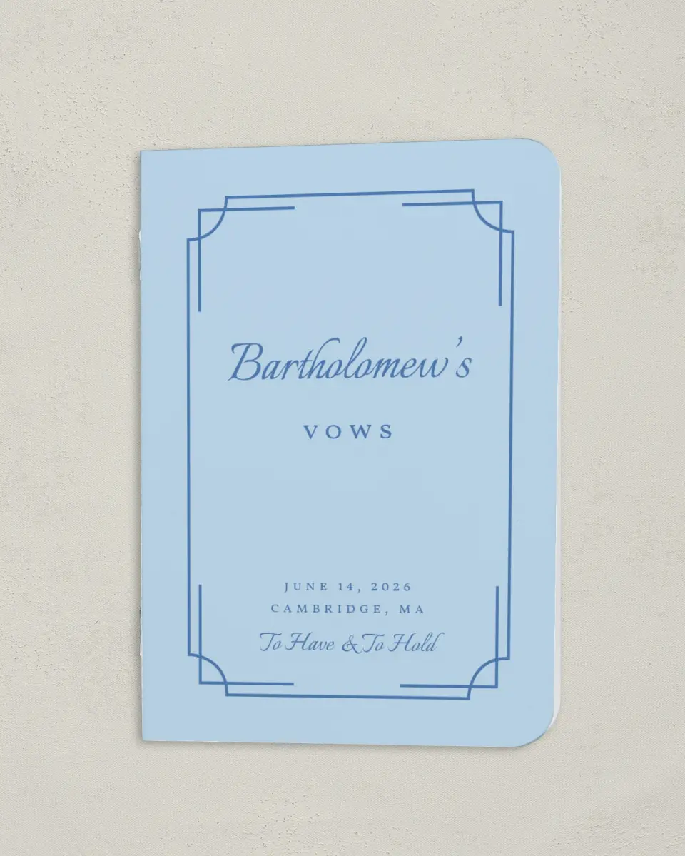 This is a 4" x 5½" Folded Bride Vow Book called Cambridge (Groom) printed in full color