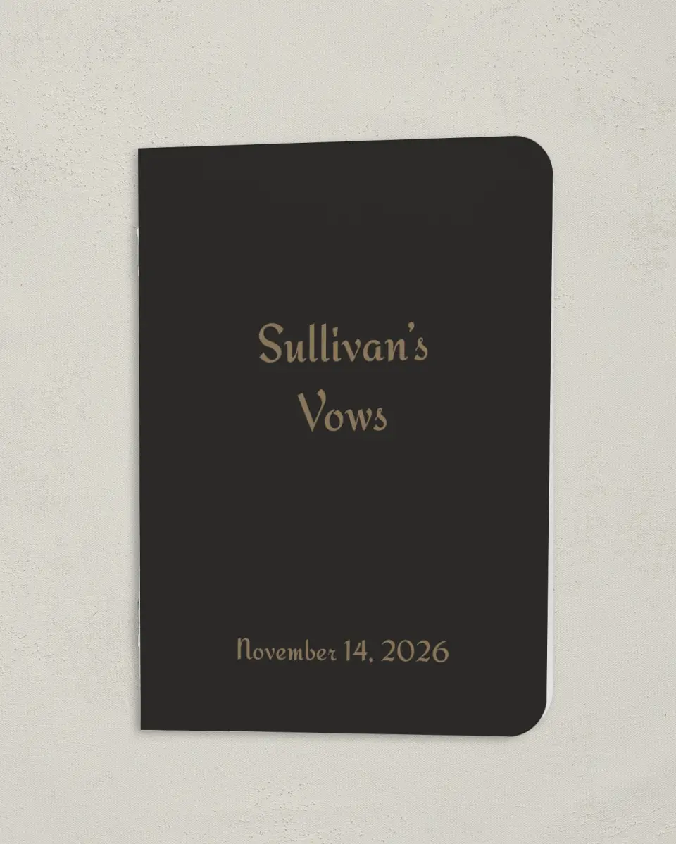 This is a 4" x 5½" Folded Bride Vow Book called Lafayette (Groom) printed in full color