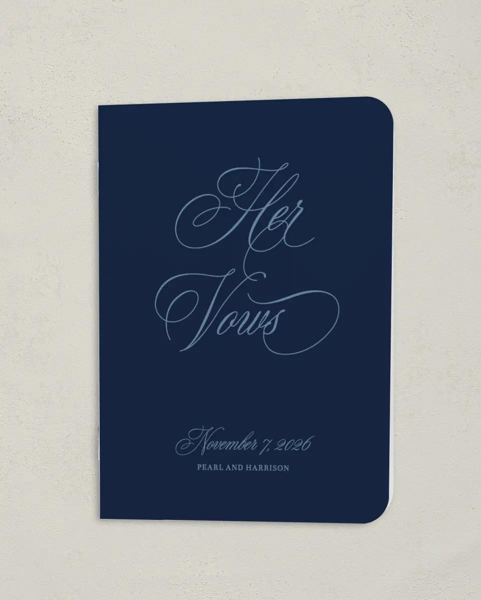 This is a 4" x 5½" Folded Bride Vow Book called Berkeley (Bride) printed in full color