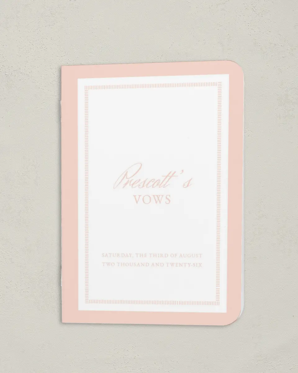 This is a 4" x 5½" Folded Bride Vow Book called Watch Hill (Bride) printed in full color