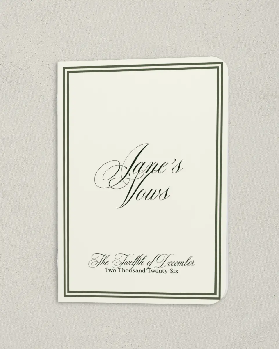 This is a 4" x 5½" Folded Bride Vow Book called Hillsborough (Bride) printed in full color