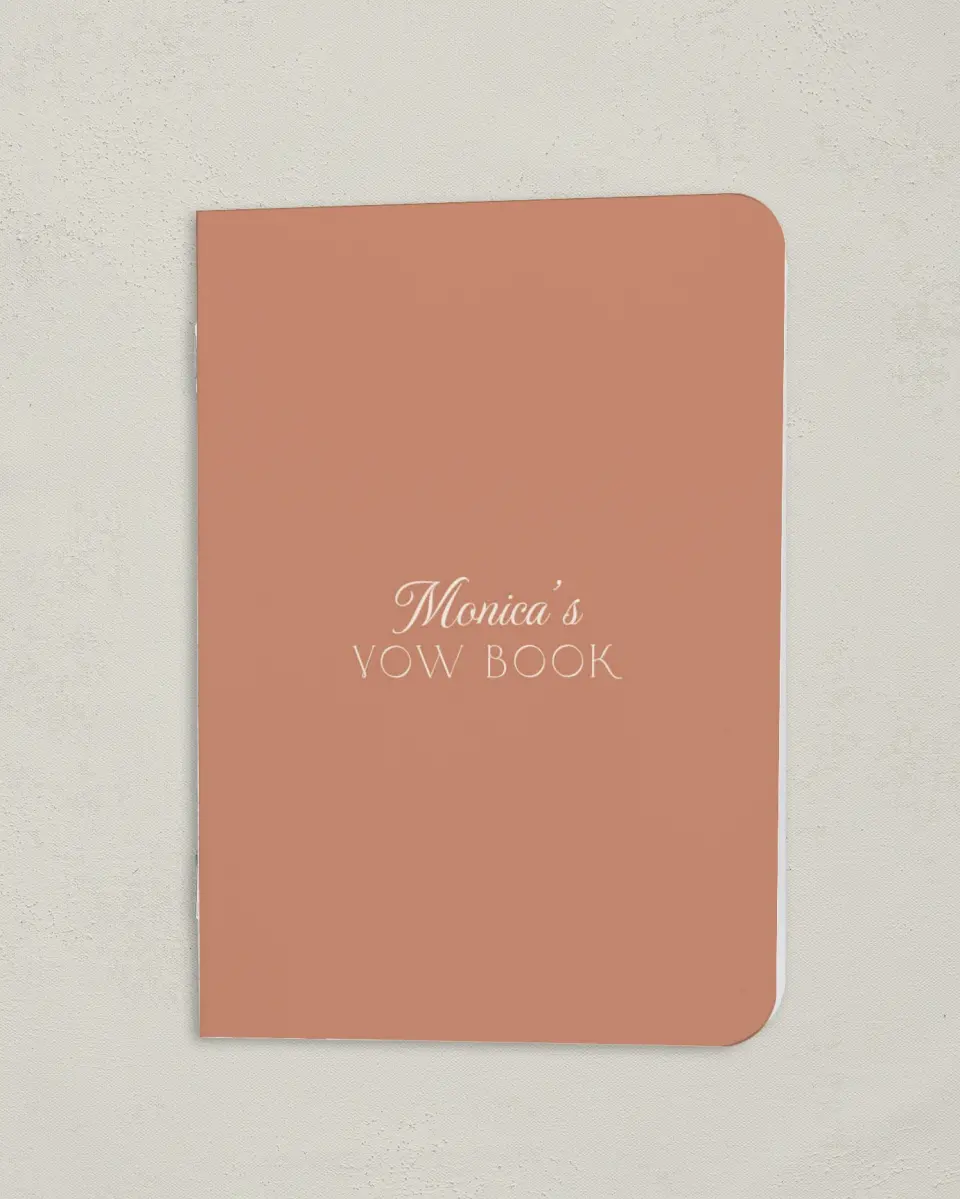 This is a 4" x 5½" Folded Bride Vow Book called Bridgetown (Bride) printed in full color