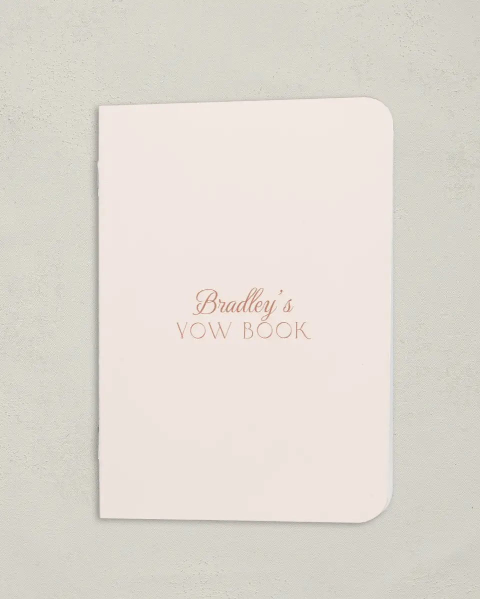 This is a 4" x 5½" Folded Bride Vow Book called Bridgetown (Groom) printed in full color