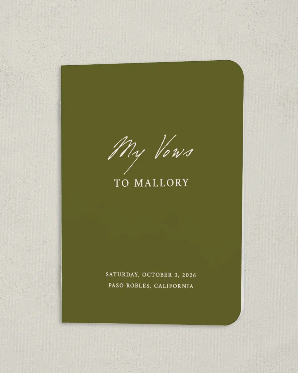 This is a 4" x 5½" Folded Bride Vow Book called Ivyhill (Groom) printed in full color