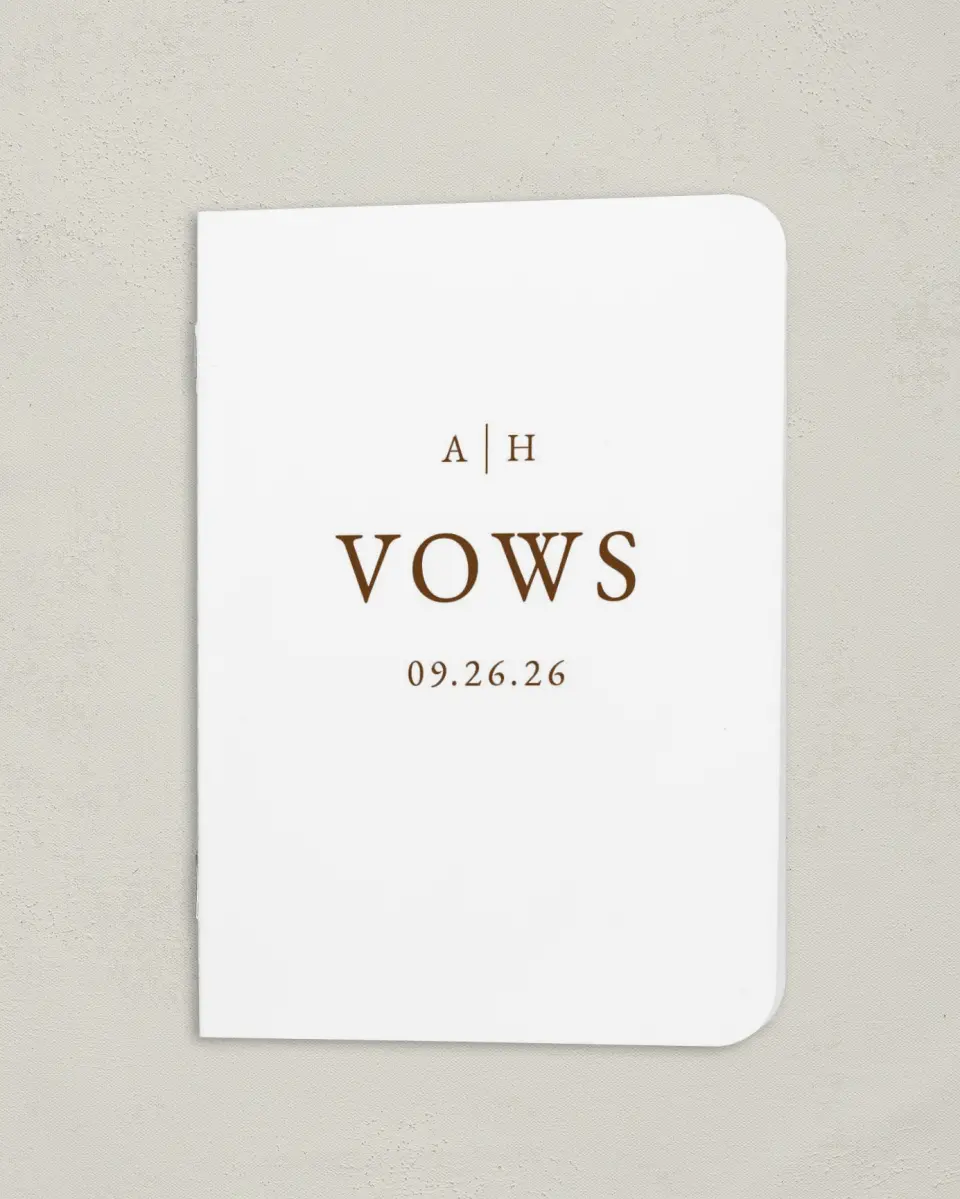 This is a 4" x 5½" Folded Bride Vow Book called Cedarhill Crossing (Bride) printed in full color
