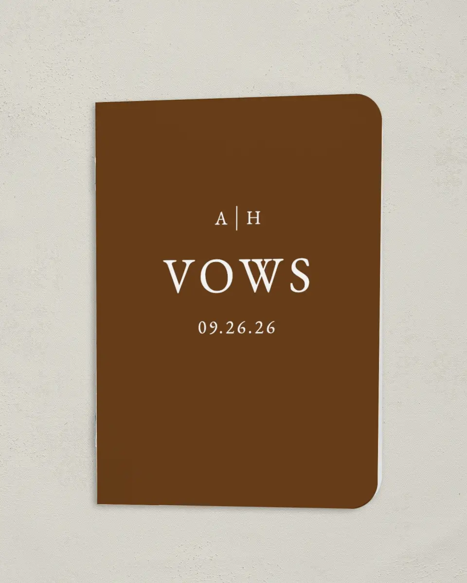 This is a 4" x 5½" Folded Bride Vow Book called Cedarhill Crossing (Groom) printed in full color
