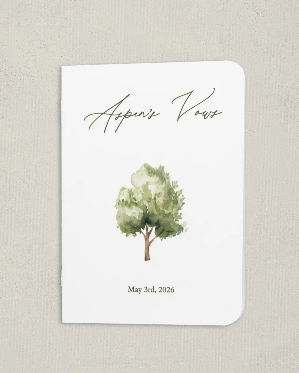 This is a 4" x 5½" Folded Bride Vow Book called Willowmere (Bride) printed in full color