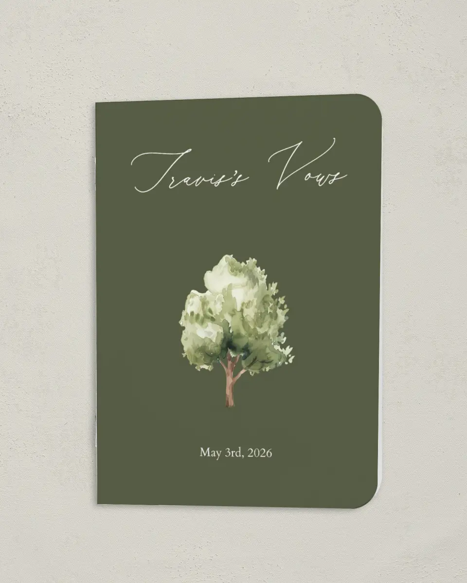 This is a 4" x 5½" Folded Bride Vow Book called Willowmere (Groom) printed in full color