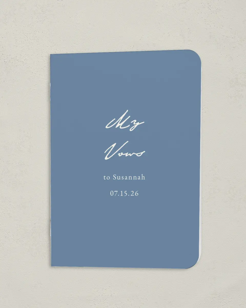 This is a 4" x 5½" Folded Bride Vow Book called Rosewood (Groom) printed in full color