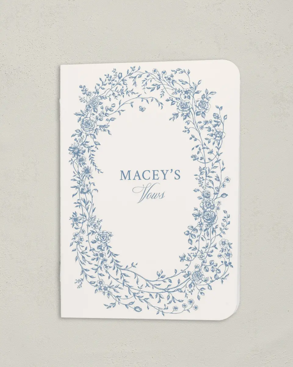 This is a 4" x 5½" Folded Bride Vow Book called Vintage Reverie (Bride) printed in full color
