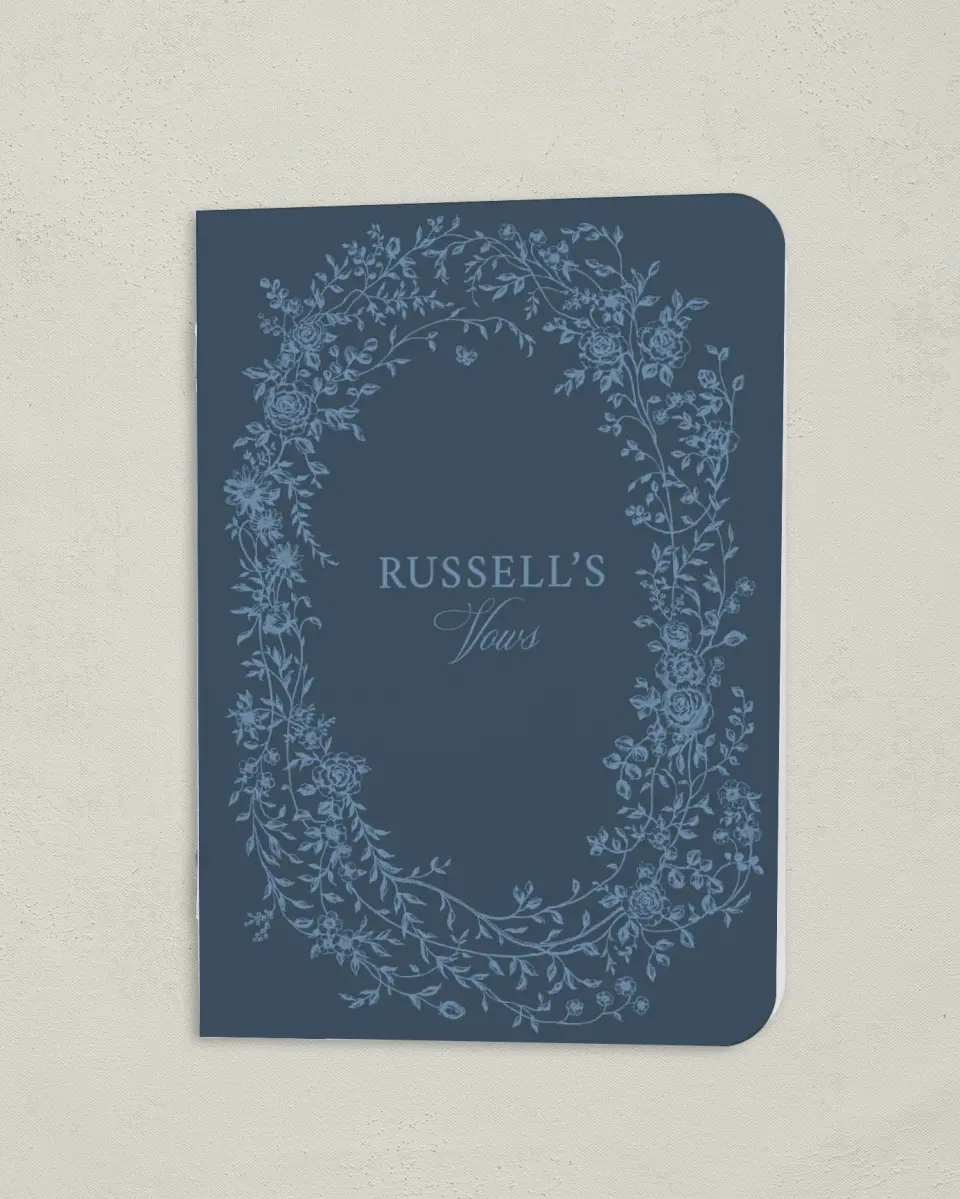 This is a 4" x 5½" Folded Bride Vow Book called Vintage Reverie (Groom) printed in full color