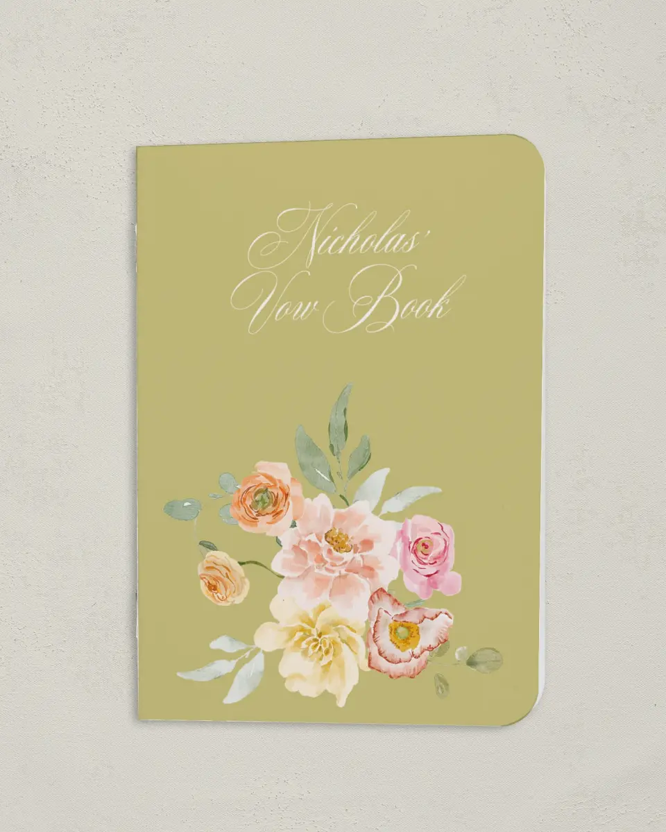 This is a 4" x 5½" Folded Bride Vow Book called Forever Favorite (Groom) printed in full color