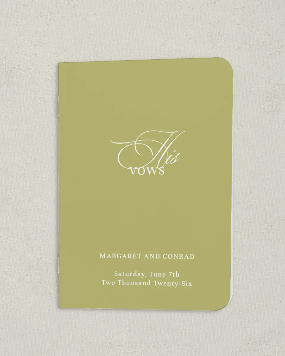 This is a 4" x 5½" Folded Bride Vow Book called Evening in Bloom (Groom) printed in full color