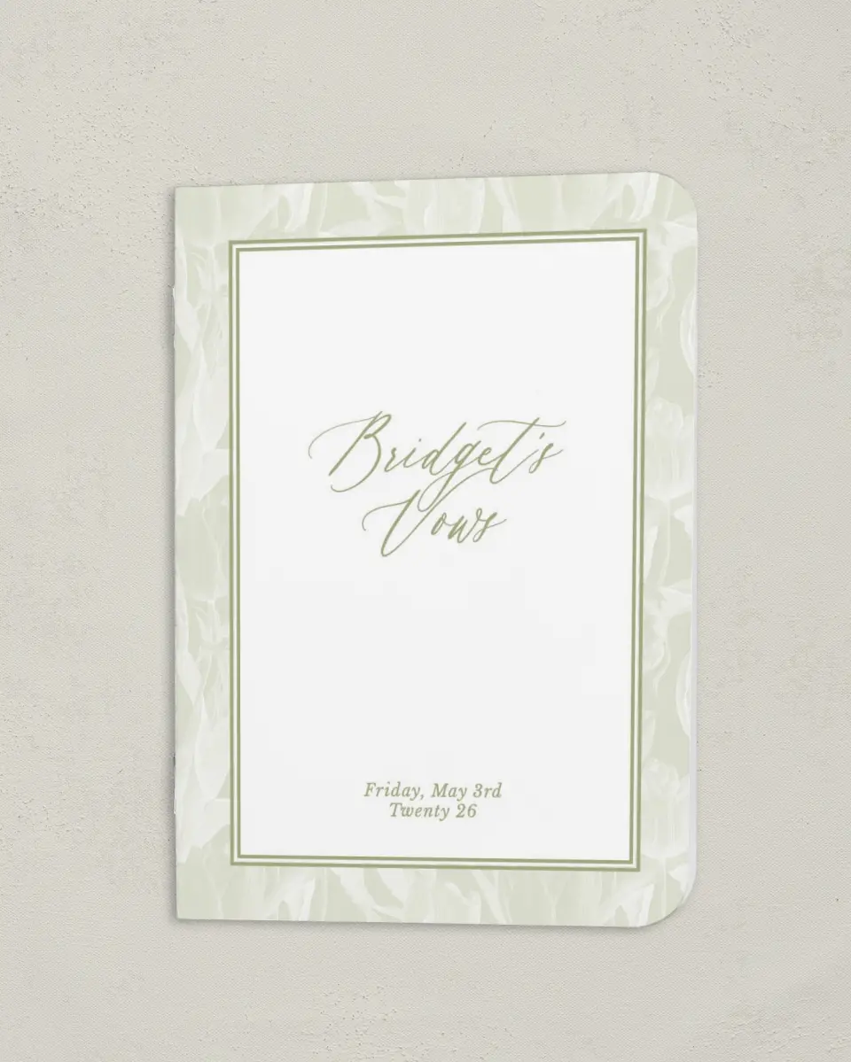 This is a 4" x 5½" Folded Bride Vow Book called Timeless Tulips (Bride) printed in full color
