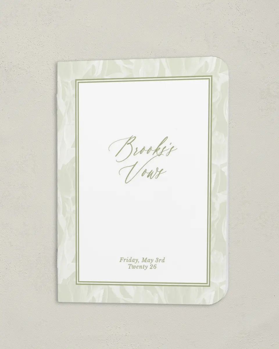 This is a 4" x 5½" Folded Bride Vow Book called Timeless Tulips (Groom) printed in full color