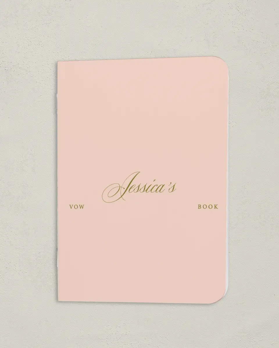 This is a 4" x 5½" Folded Bride Vow Book called Love Off Script (Bride) printed in full color