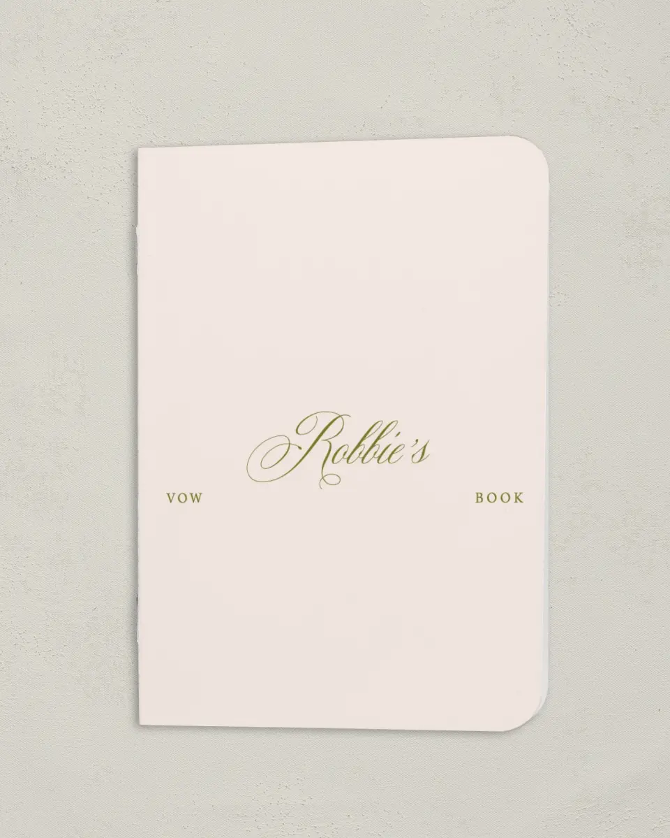 This is a 4" x 5½" Folded Bride Vow Book called Love Off Script (Groom) printed in full color