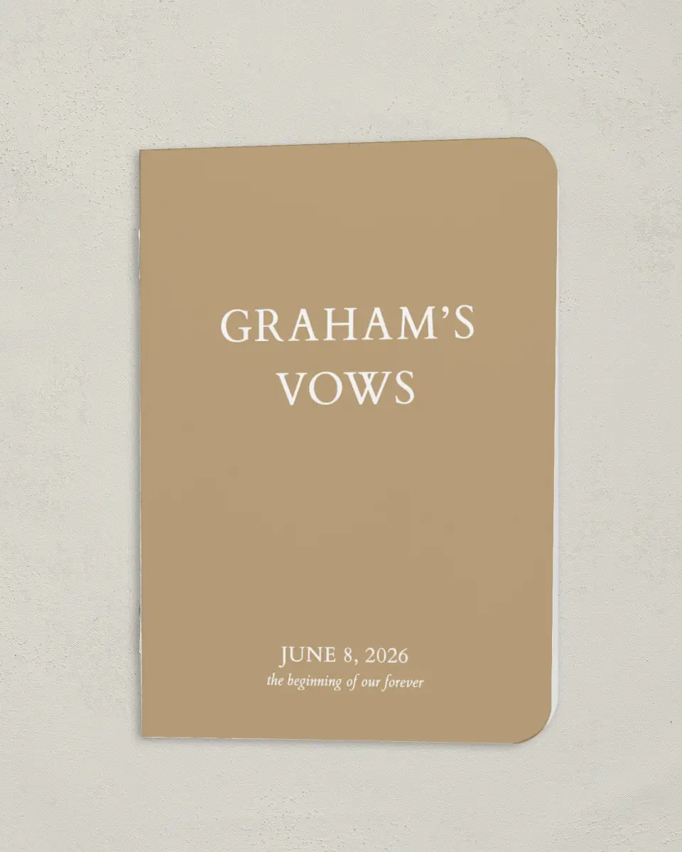 This is a 4" x 5½" Folded Bride Vow Book called Soft Branchlets (Groom) printed in full color