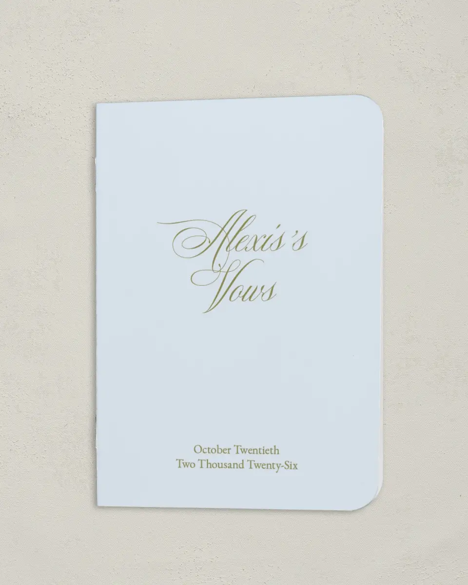 This is a 4" x 5½" Folded Bride Vow Book called Signature Vows (Bride) printed in full color