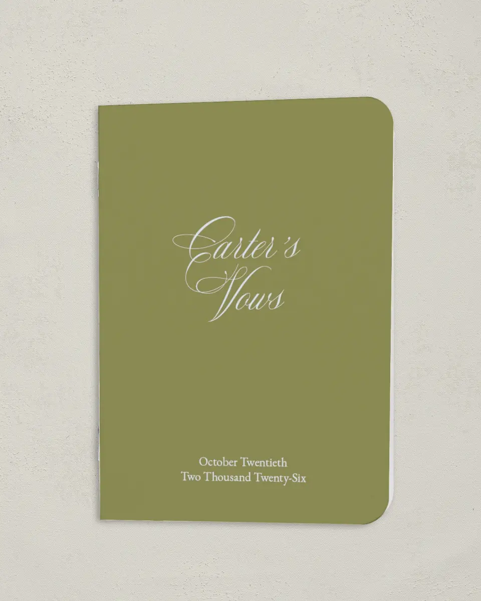 This is a 4" x 5½" Folded Bride Vow Book called Signature Vows (Groom) printed in full color