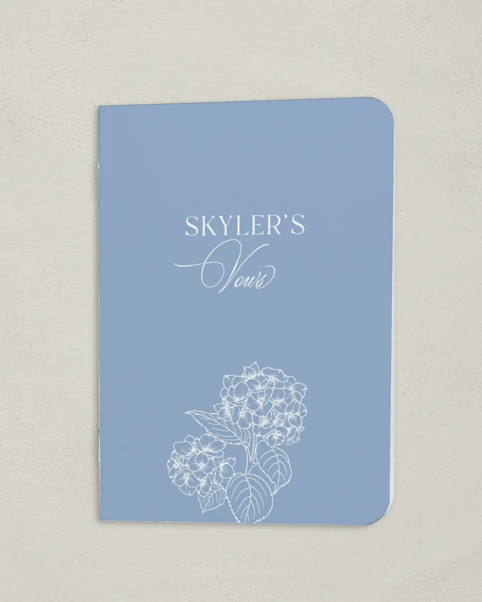 This is a 4" x 5½" Folded Bride Vow Book called Woven Serenity (Groom) printed in full color
