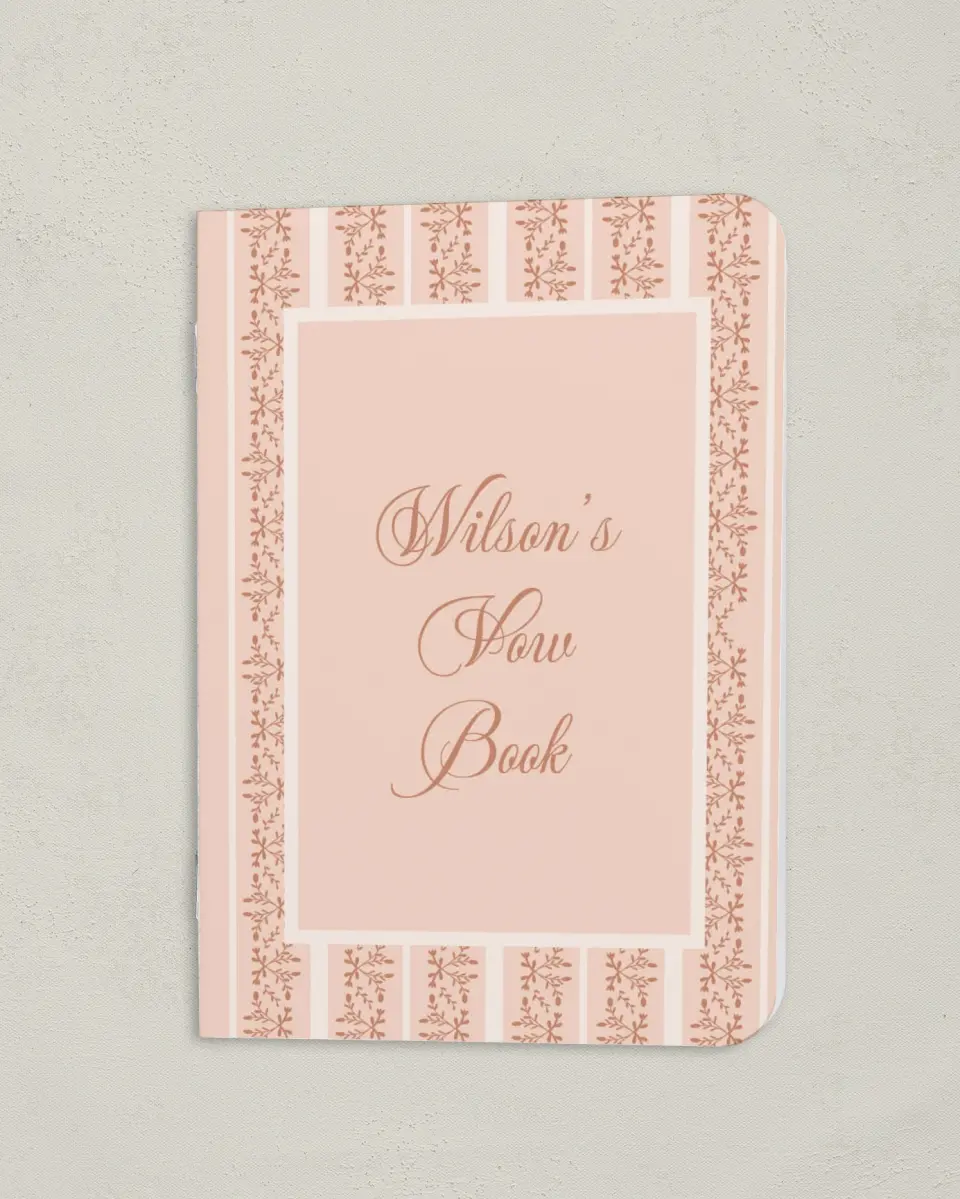 This is a 4" x 5½" Folded Bride Vow Book called Patterned Love (Groom) printed in full color