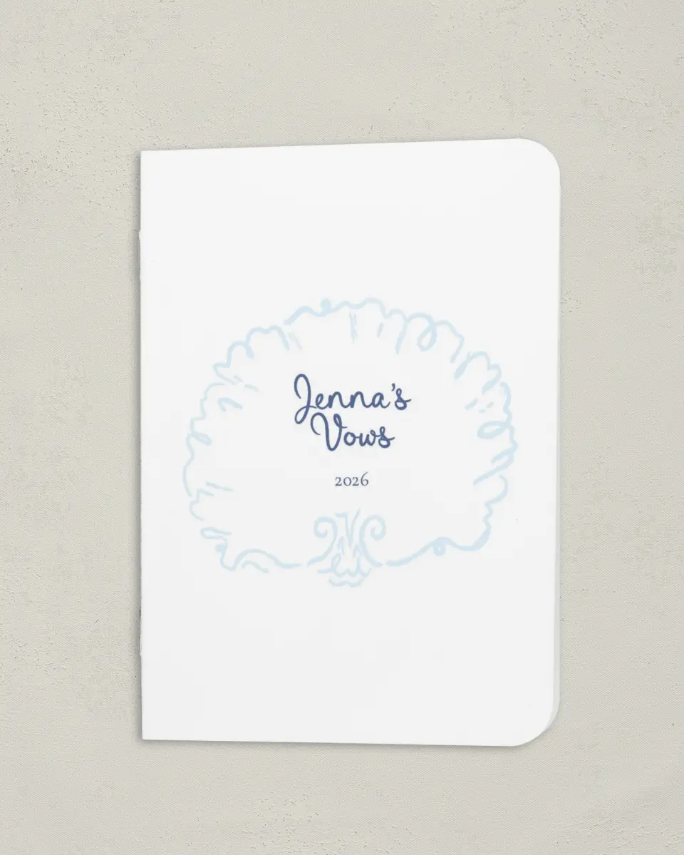 This is a 4" x 5½" Folded Bride Vow Book called Love by the Sea (Bride) printed in full color