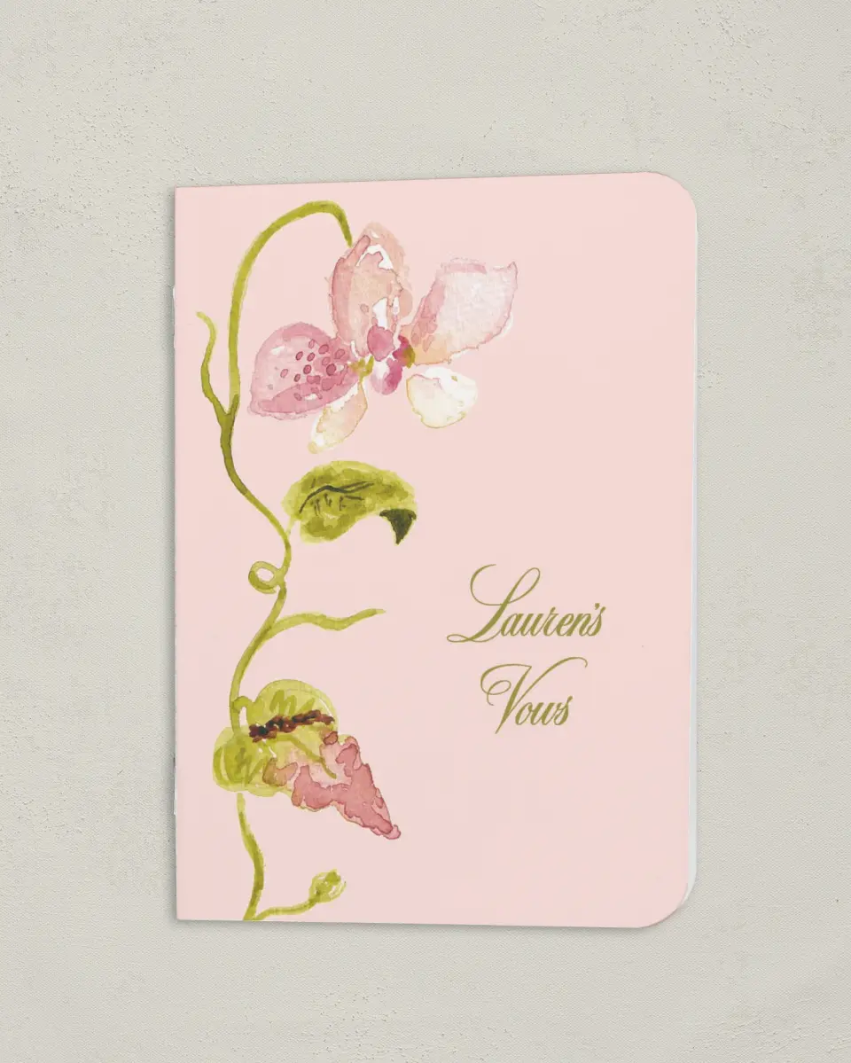 This is a 4" x 5½" Folded Bride Vow Book called Paradise in Bloom (Bride) printed in full color