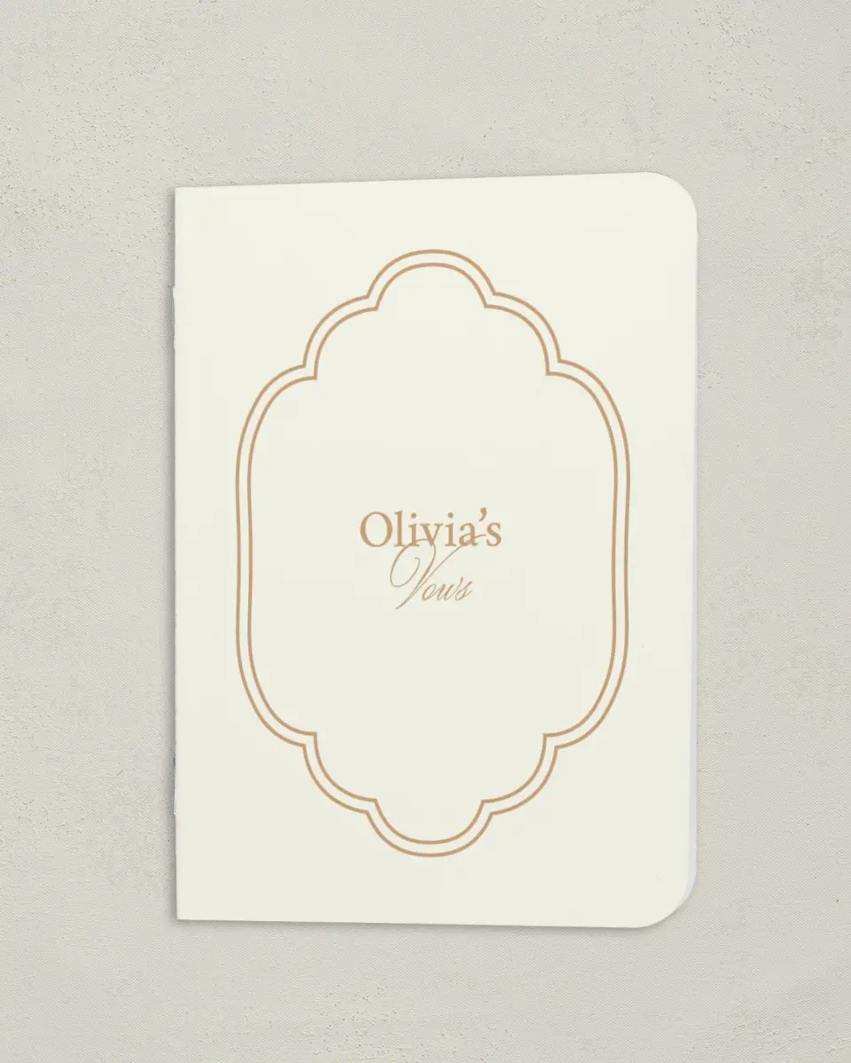 This is a 4" x 5½" Folded Bride Vow Book called Beaded Veil (Bride) printed in full color