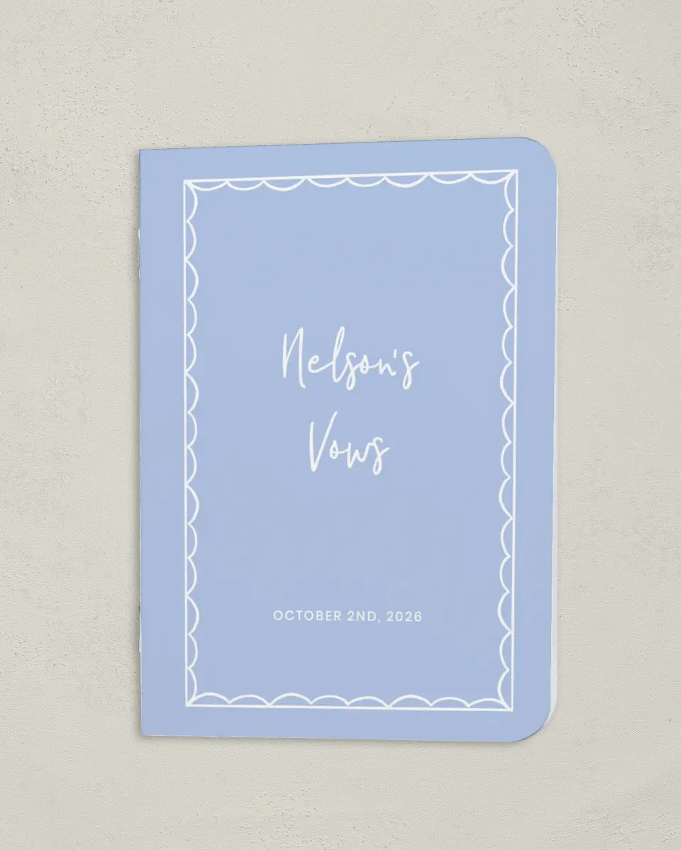 This is a 4" x 5½" Folded Bride Vow Book called Framed in Flowers (Groom) printed in full color