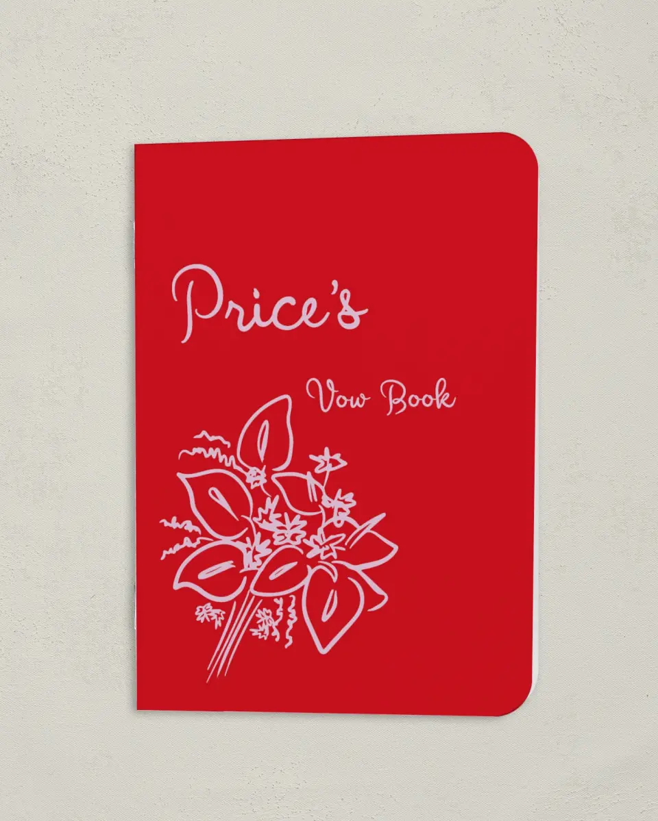 This is a 4" x 5½" Folded Bride Vow Book called Flourishing Love (Groom) printed in full color