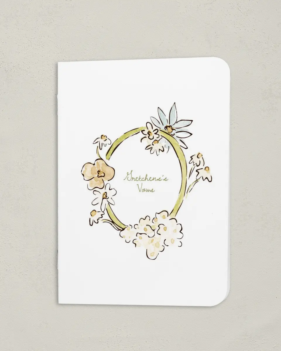 This is a 4" x 5½" Folded Bride Vow Book called Soft Garden Vows (Bride) printed in full color