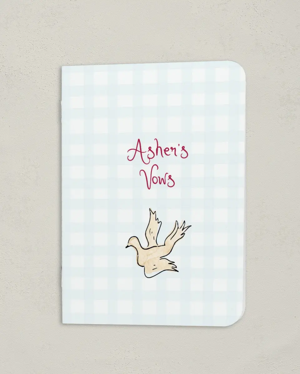 This is a 4" x 5½" Folded Bride Vow Book called Love Dove (Groom) printed in full color