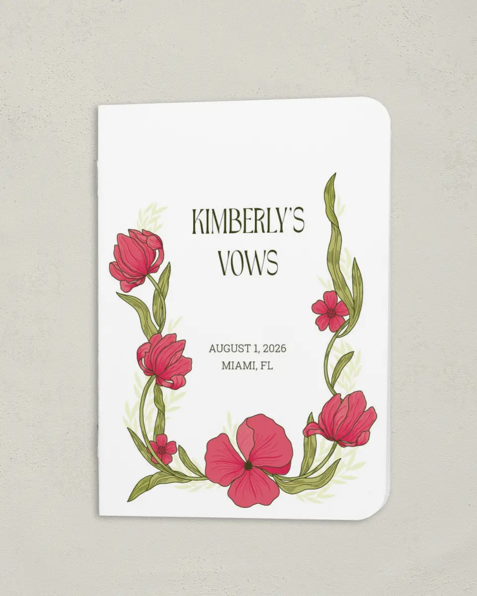 This is a 4" x 5½" Folded Bride Vow Book called Nouveau Romance (Bride) printed in full color
