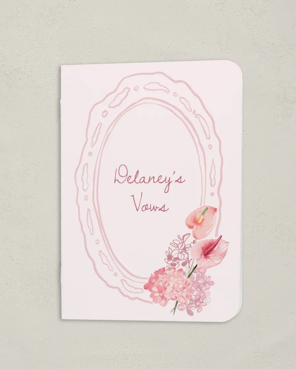 This is a 4" x 5½" Folded Bride Vow Book called Blushing Whimsy (Bride) printed in full color