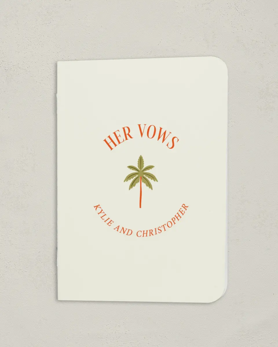 This is a 4" x 5½" Folded Bride Vow Book called Tropical Treasure (Bride) printed in full color