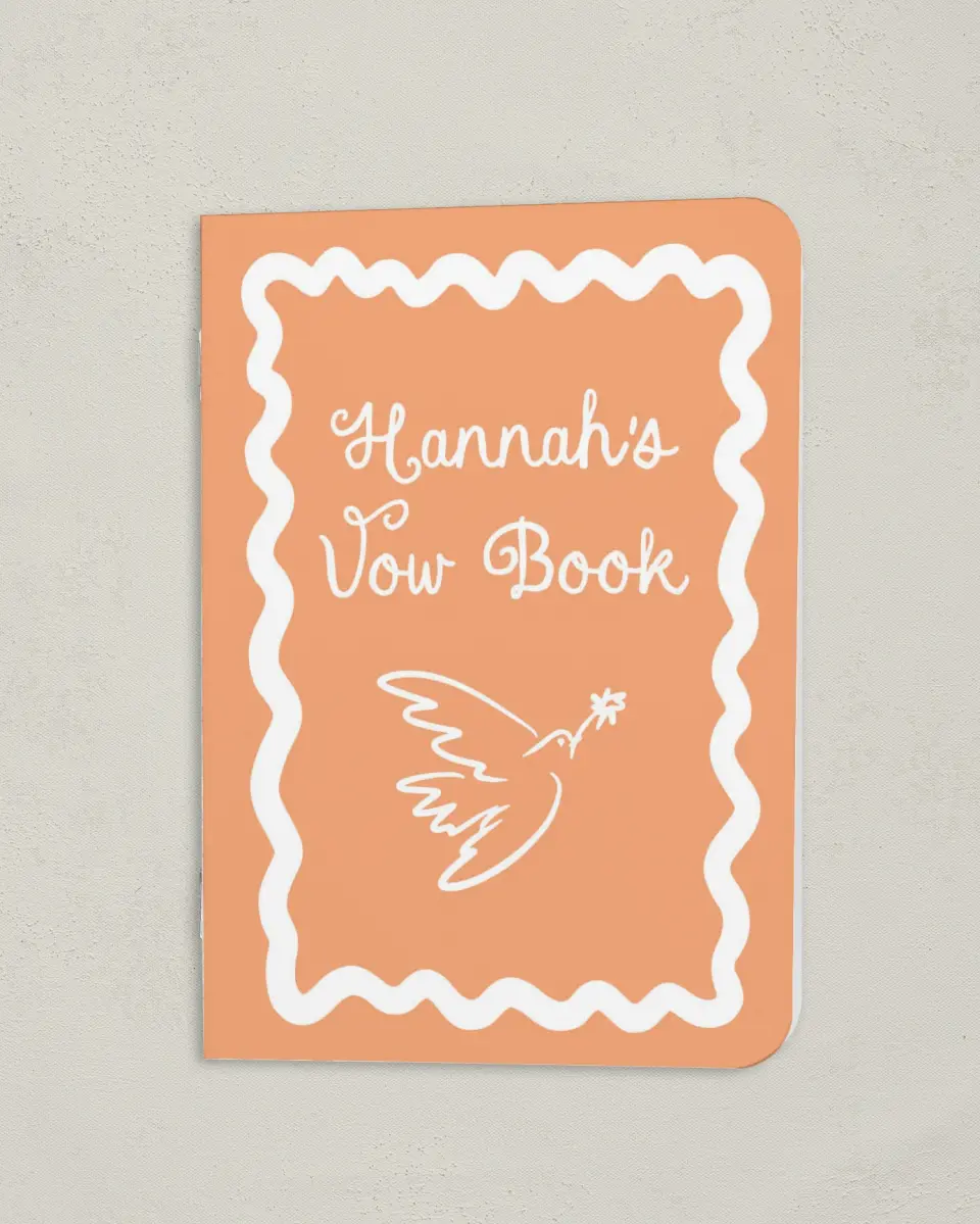 This is a 4" x 5½" Folded Bride Vow Book called Wavy Love (Bride) printed in full color