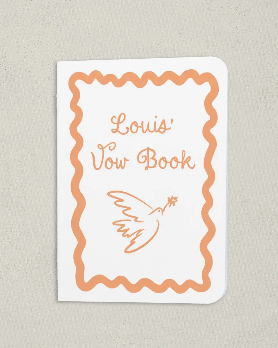 This is a 4" x 5½" Folded Bride Vow Book called Wavy Love (Groom) printed in full color