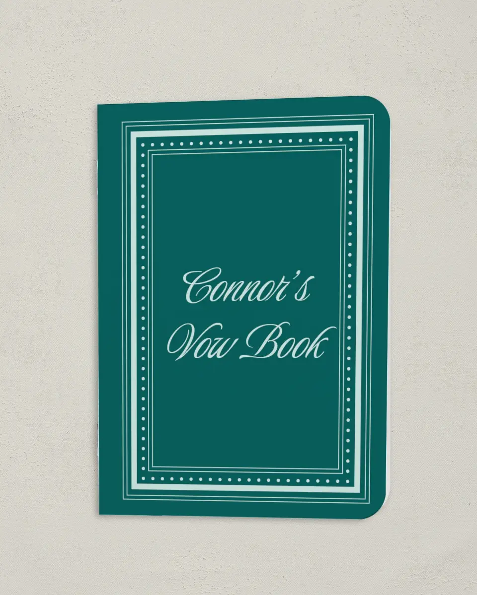 This is a 4" x 5½" Folded Bride Vow Book called Faithful Frame (Groom) printed in full color