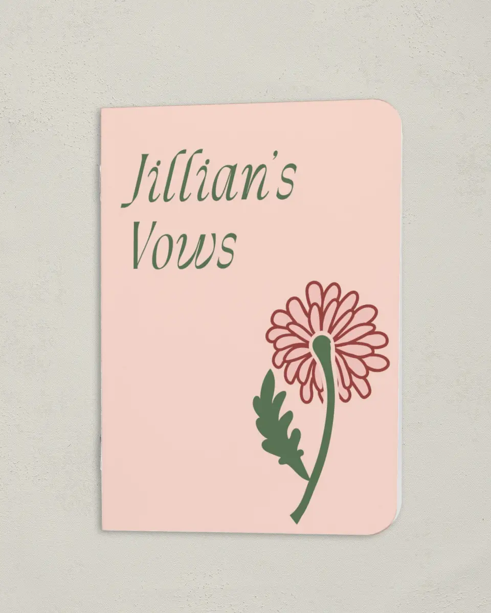 This is a 4" x 5½" Folded Bride Vow Book called Regal Garden (Bride) printed in full color