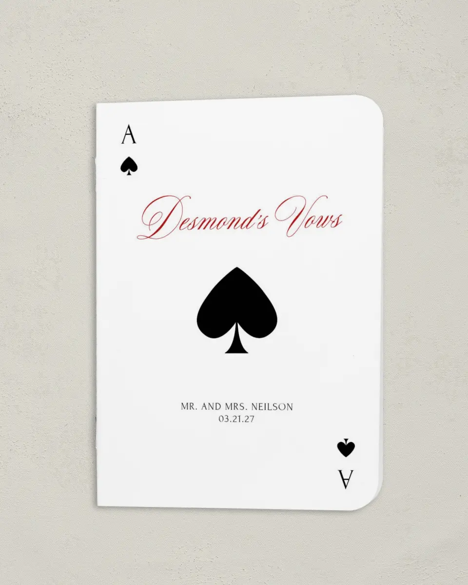 This is a 4" x 5½" Folded Bride Vow Book called Elevated Vegas (Groom) printed in full color